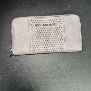 Michael Kors Light Gray Studded Zip Wallet